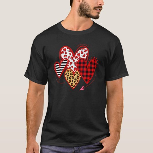 T-shirt Buffalo Red Black Plaid And Leopard Hearts Valenti (Devant)