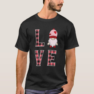 T-shirt Buffalo Style Pink Plaid Gnome Love & Heart Valent