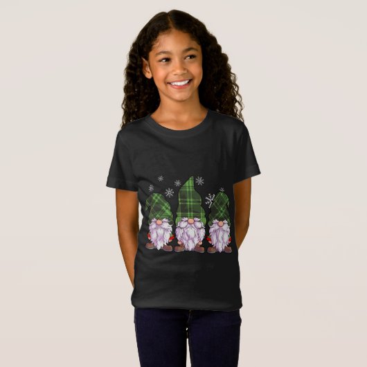 T-Shirt Buffalo Trois Gnomes Plaid Green Christmas (Devant entier)