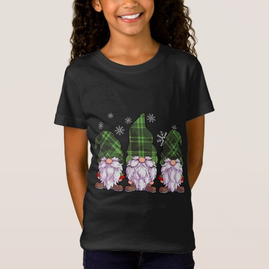 T-Shirt Buffalo Trois Gnomes Plaid Green Christmas (Devant)