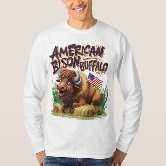 T-shirt Buffle de bison américain avec drapeau américain (Devant)
