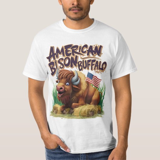 T-shirt Buffle de bison américain avec drapeau américain (Devant)