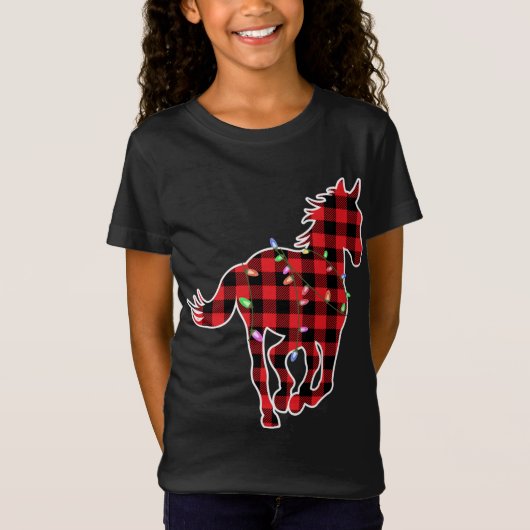 T-Shirt Buffle de Noël Plaid Horse mignon Cheval Éclairage (Devant)