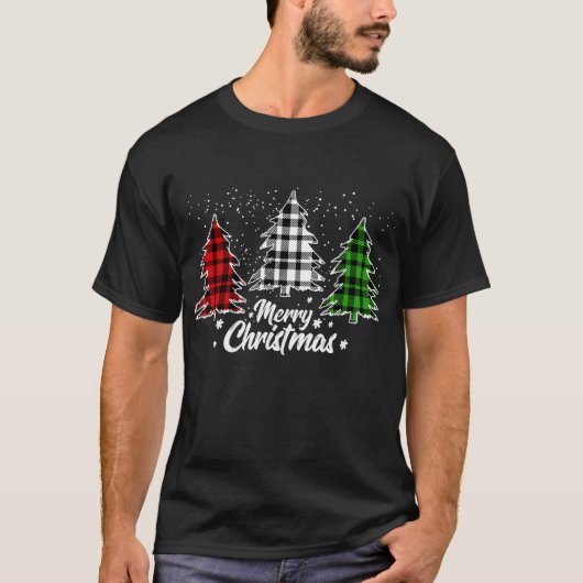 T-shirt Buffle de Noël Plaid Rouge Blanc Vert Noël (Devant)