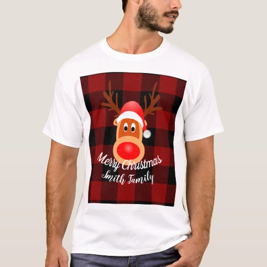 T-shirt Buffle de rennes de Noël amusant Plaid sur mesure (Devant)