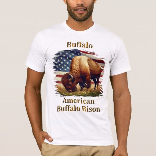 T-shirt Buffle debout devant le drapeau américain (Devant)