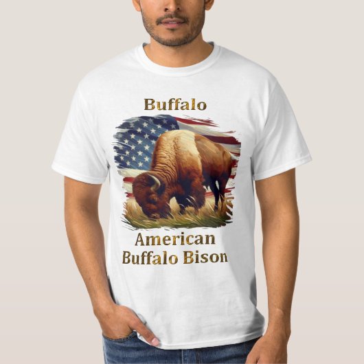 T-shirt Buffle debout devant le drapeau américain (Devant)