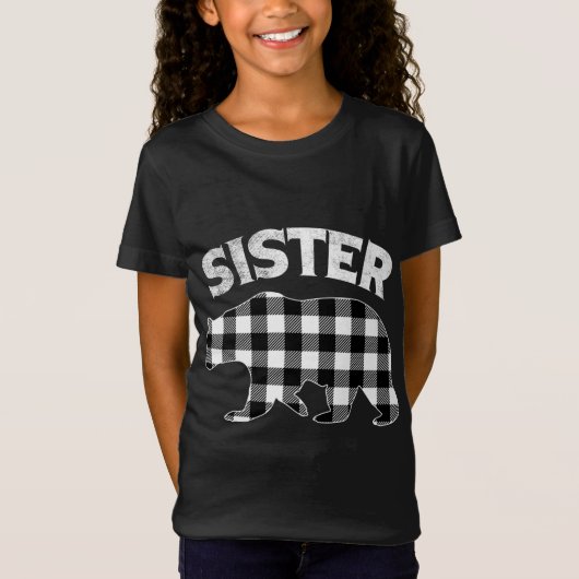 T-Shirt Buffle Noir Et Blanc Plaid Soeur Ours Christma (Devant)