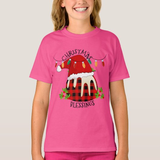 T-shirt Buffle rouge Père Noël Pudding de Noël Unisex (Devant)