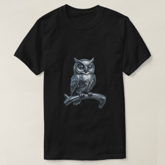 T-shirt Búho Cromado Plateado – Estilo Gótico y Futurista