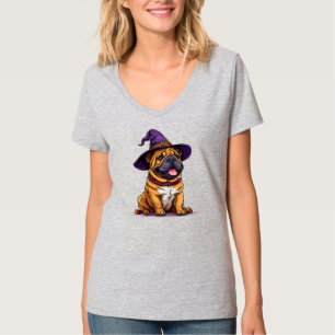 T-shirt Buldogue adorable dans un chapeau de sorcière