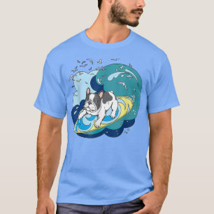 T-shirt Bull Dog Surfing Wave Funny Pet