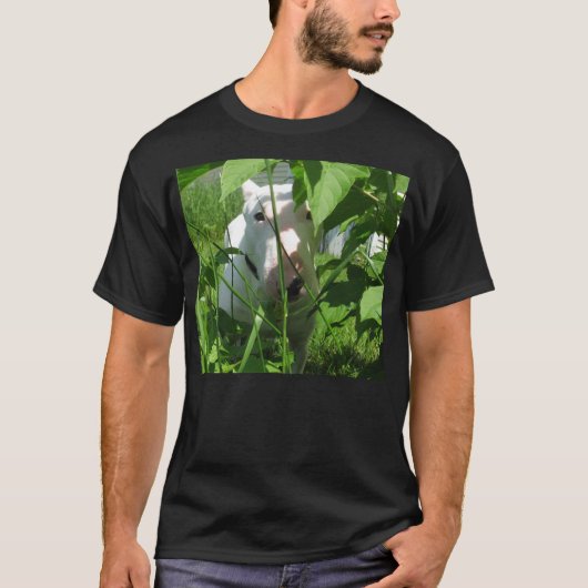 T-shirt Bull-terrier anglais jetant un coup d'oeil par le (Devant)