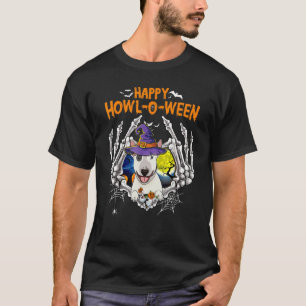 T-shirt Bull Terrier Skeleton Heart Happy Howl O Ween Cost