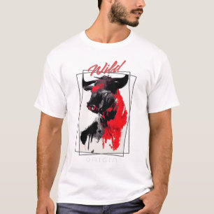 T-shirt Bull Wild Nature Free Spirit Art Brush Painting