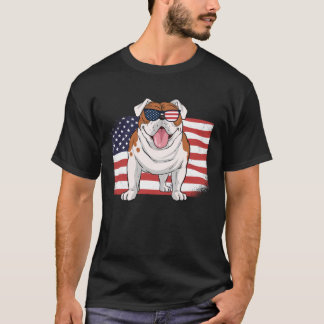 T-shirt Bulldog American Flag 4th of July USA Independence