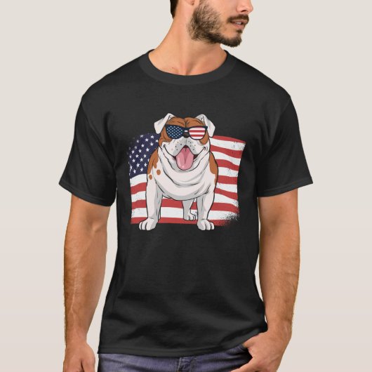 T-shirt Bulldog American Flag 4th of July USA Independence (Devant)