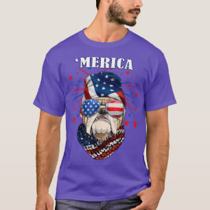T-shirt Bulldog Amoureux des chiens USA Drapeau Merica Rou