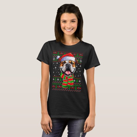 T-shirt Bulldog Christmas Ugly Sweater Funny Santa Hat Dog (Devant entier)