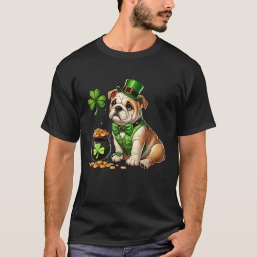 T-shirt Bulldog Leprechaun St Patricks Day Shamrock Kids C (Devant)