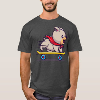 T-shirt Bulldog mignon jouant au skateboard