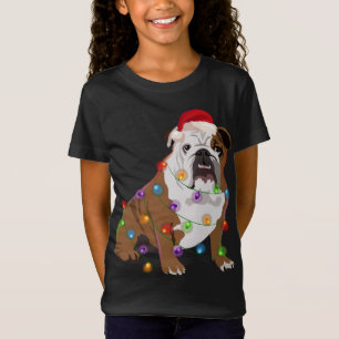 T-Shirt Bulldog Noël lumières Noël Amoureux des chiens