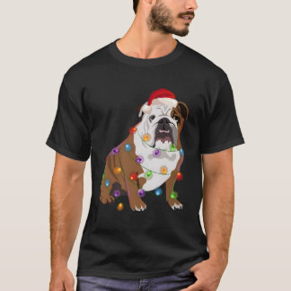 T-shirt Bulldog Noël lumières Noël Amoureux des chiens