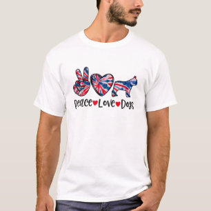 T-shirt Bulldog Peace Loss Chiens Rouge Blanc Bleu Tie Dye