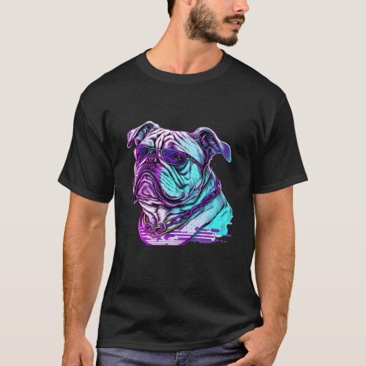 T-shirt Bulldog Synthwave 80s Retrowave Aesthetic (Devant)