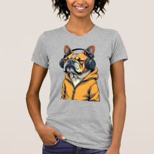 T-shirt Bulldog Vintage avec Casque Audio et Capuche Musiq