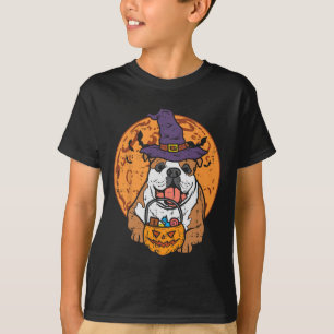 T-shirt Bulldog Witch Casquette Moon Jack-o'-lantern Hallo