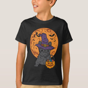 T-shirt Bulldog Witch Moon Citrouille Halloween Frenchie C
