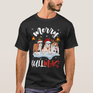 T-shirt Bullmas Fun Père Noël Reindeer Elf Bulldog Noël
