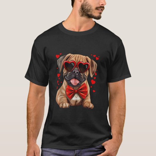 T-shirt Bullmastiff Coeurs Chien Lunettes de soleil Bow ro (Devant)