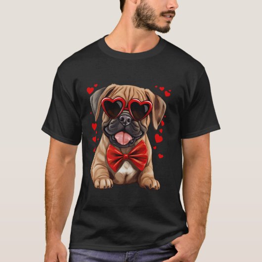 T-shirt Bullmastiff Coeurs Chien Lunettes de soleil Bow ro (Devant)