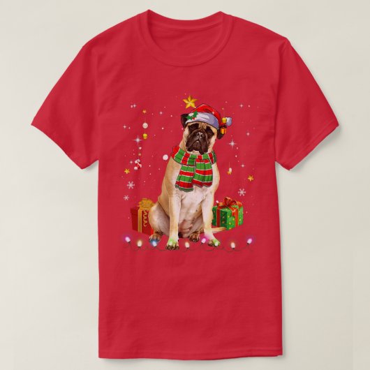 T-shirt Bullmastiff Père Noël Funny Noël Arbre Lumières No (Design devant)