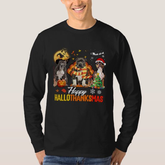 T-shirt Bully Dog Happy Hallothanksmas Halloween Thanksgiv (Devant)