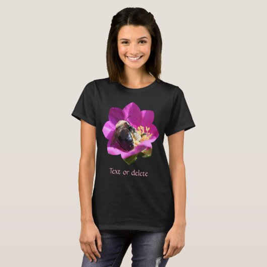 T-shirt Bumble Bee On Pink Rose Nature Personalized (Devant entier)