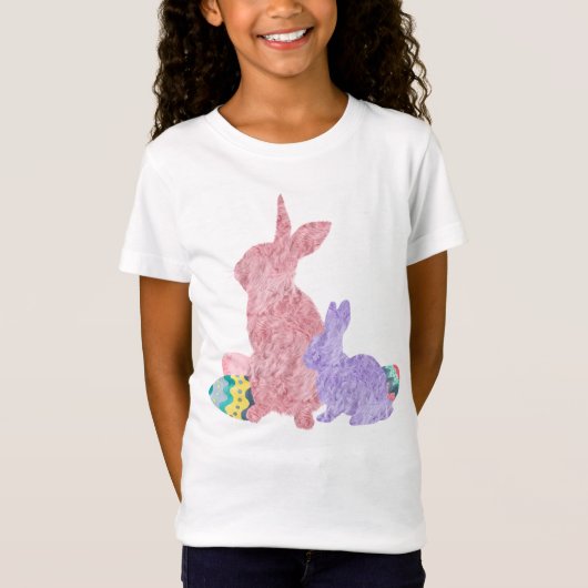 T-Shirt Bunnies Fury Pink Purple Oeuf Pâques Aquarelle (Devant)