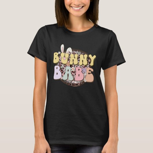 T-shirt Bunny Babe Rabbit Ear Buffalo Plaid Retro Groovy E (Devant)