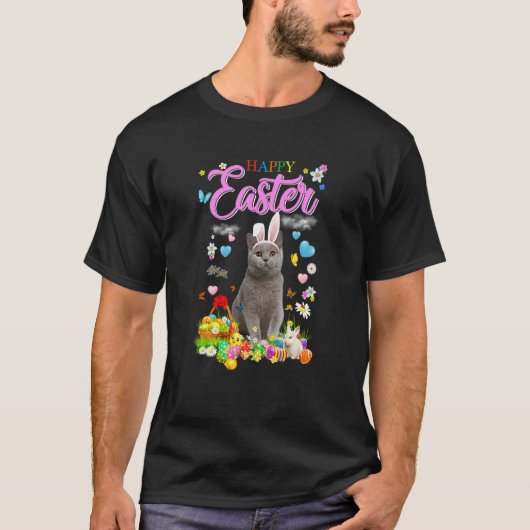 T-shirt Bunny British Shorthair Chat Joyeux oeufs de Pâque (Devant)