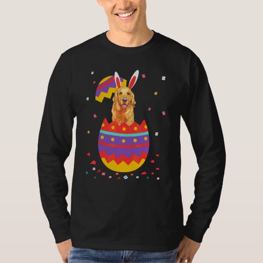 T-shirt Bunny Ears Eggs Costume Cute Easter Day Golden Ret (Devant)