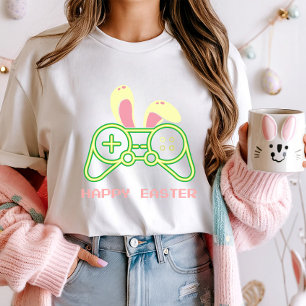 T-shirt Bunny Ears Game Controller Tee; Gamer Pâques