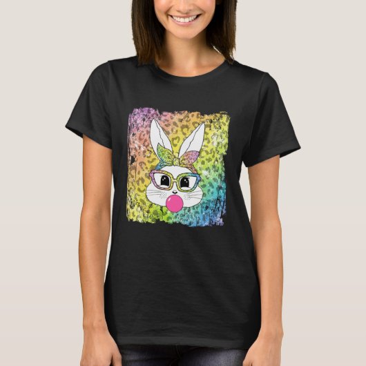 T-shirt Bunny Face Leopard Glasses Bubble Gum Easter Day G (Devant)