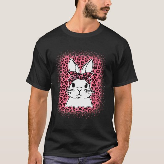 T-shirt Bunny Face léopard lunettes rose Pâques Jour 2022  (Devant)