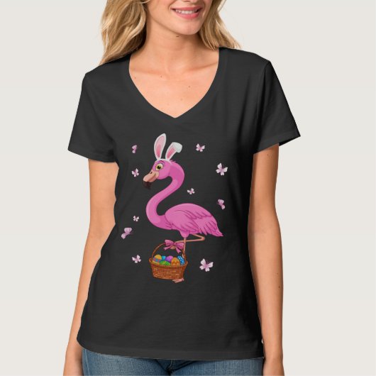 T-shirt Bunny Flamingo Bringing Eggs Basket Happy Easter D (Devant)
