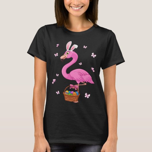 T-shirt Bunny Flamingo Bringing Eggs Basket Happy Easter D (Devant)