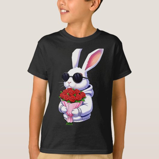 T-shirt Bunny Hugging Valentine Flower Bunny (Devant)