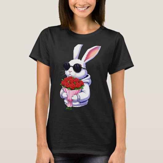 T-shirt Bunny Hugging Valentine Flower Bunny  (Devant)