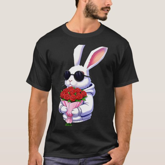 T-shirt Bunny Hugging Valentine Flower Bunny (Devant)